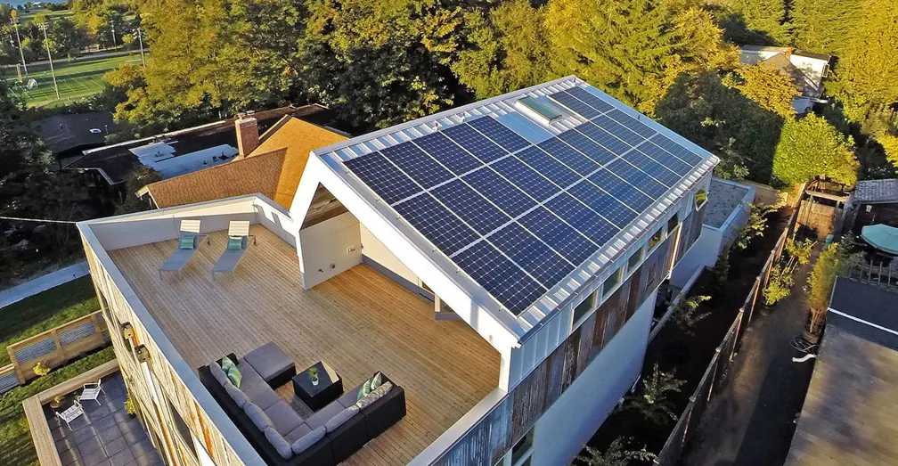 On-grid rooftop solar on a villa with terrace